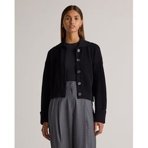 Quince Black Cropped Button-Up Sweater Jacket